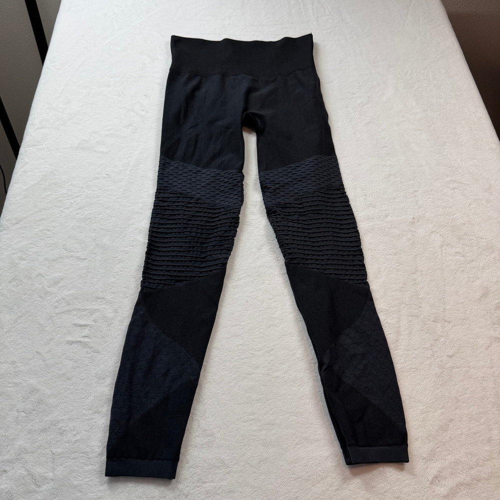 Unbranded Moto Ribbed Seamless Leggings Womens S Black Good High Waisted Active